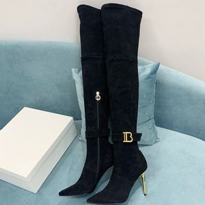 Brand design Women's Fashion Elegant Pointed Boots Winter Sexy Over-the-Knee High Heels Thigh-Length Compression Socks buckle zipper