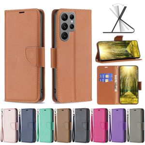 Кожаные кошельки для Samsung Galaxy S23 Ultra Plus A14 5G A23E A04 4G iPhone 13 Mini 11 Pro Max Litchi Liechee Flip Holder Id Swork Swork Pu Cover Men Sukle