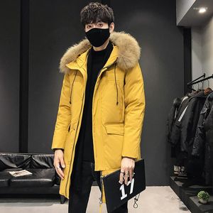 Men's Down 2023 Winter Jacket Mid-length Fashionable Couple Wear Hooded Coat Fur Collar Warm