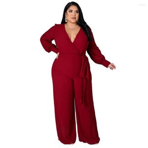 Tracksuiten FS 2022 Sexy Mode Langarm Frauen Plus Size Clothing 4xl Deep V Lose Overall für Frauen mit Gürtel gerade fest