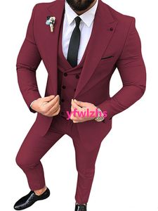 Customize tuxedo One Button Handsome Peak Lapel Groom Tuxedos Men Suits Wedding/Prom/Dinner Man Blazer Jacket Pants Tie Vest W1191