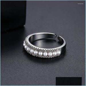 Обручальные кольца обручальные кольца очарование Sier Color White Pearl Ring Симпатичное женское роскошное хрустальное камень для женщин Dainty Bridal Open EngageM