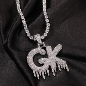 TopBling Collana con ciondolo di ghiaccio con lettere personalizzate dalla A alla Z, gioielli hip-hop placcati in oro reale 18 carati