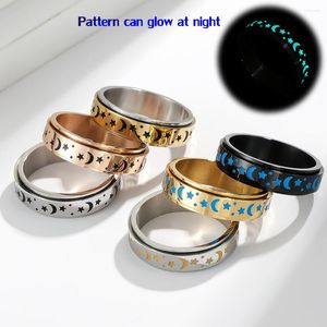 Cluster Rings Stainless Steel Luminous Ring Spinner Star Moon For Women Men Glowing In Dark Anti Stress Anxiety Wedding Jewelry