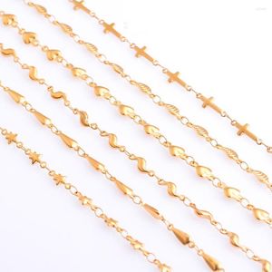 Chains Wholessale 1 Meter Stainles Steel Gold Color Handmade Cross Heart Link For Women Necklace Bracelet Anklet DIY Jewelry