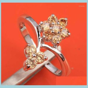 Wedding Rings Wedding Rings Stylish Champagne Morganite Zircon Gems Sier Plated Argent Jewelry Ring Size 6 / 7 8 9 S1380Wedding Drop Dhqzf