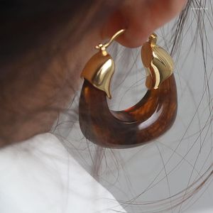 Hoop Earrings Vintage For Women Brown Clear U-Shaped Geometric Resin Gold Metal Pierced Ear Hoops Earring Bijoux Party Trendy Jewelry