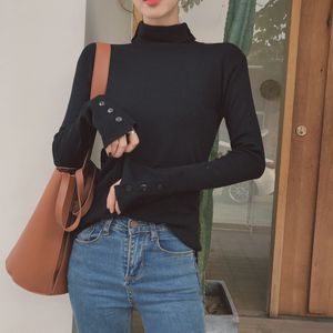 New Autumn Women Turtleneck Sweater Fashion Winter Pullover Slim Knitted Long Sleeve Button Top