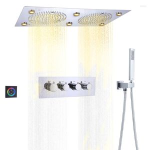 Set doccia da bagno Set moderno con termostato a pioggia a nebbia con testa a LED cromato lucido moderno