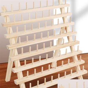 Storage Holders Racks Foldable Wooden Thread Holder 30/80/120 Spools Sewing Embroidery Rack Organizer Wall Hanging Cones Stand She Dhrpn