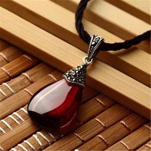 Pendant Necklaces LYBUY Gl 925 Sterling Silver Jewelry Thai Retro Garnet Waterdrop For Women Without Chain