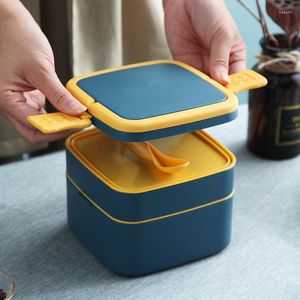 Dinnerware Sets Portable 2 Layer Healthy Lunch Box 1100ml Student Office Container Microwave Oven Bento Boxes With Cutlery Lunchbox