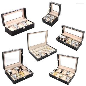 Titta p￥ l￥dor 6/10/12/18 Slots Pu Leather Storage Box Organizer Mekaniska m￤n Display Holder Cases Jewelry Gift Case