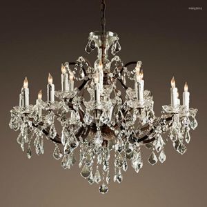 Lâmpadas pendentes Rococo Chandelier Classic American Country Living Room Crystal Vintage Candle Dining Lamp Bedroom Villa