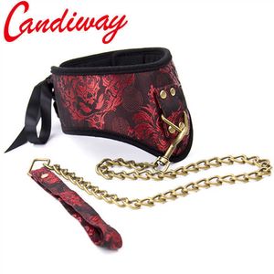 Itens de beleza Candiway Sexy Collar Bondage BDSM coleira restrição de cadeia brinquedos escravos chicote de anel de pescoço para mulheres flertando