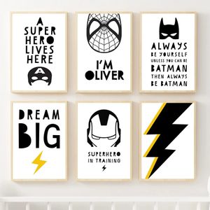 Big Lightning Childern Brave Hero Dipinti Wall Art Canvas Painting Black White Nordic Poster e stampe Immagini a parete Kids Room Decor Frameless