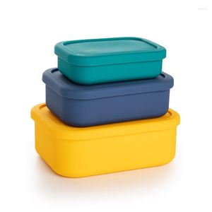 Dinnerware Sets Rectangle Silicone Lunch Bento Box Children School Fruit Storage Container Picnic Portable Bowl Kitchen Accessories