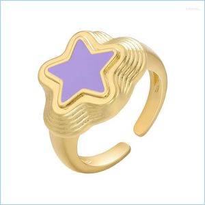 Ringos de cluster Ringos de cluster anel de esmalte estrela para mulheres j￳ias da moda no engajamento feminino amante Gente Gold Color Signet Wave Co DHYBV