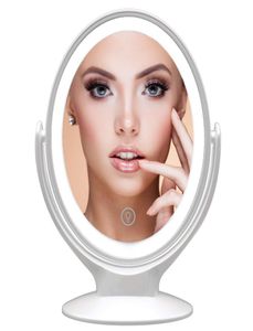 LED -resor Make Up Mirror med ljus för smink runt kosmetisk förstoring handhållen bärbar fåfänga spegel vit aesfee dubbel sida6630641