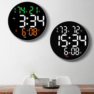 Wall Clocks 10 Inch LED Alarm Clock Large Screen Digital 12/24 Hours Time/Week/Date/Temp Display Living Room Round Mute