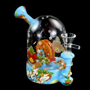 Hookahs Christmas Waterwheel Water Pipes Silicone Hookah with Glass Bowl Printed Bubbler Dab Rig