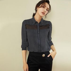Kvinnors stickor Kvinnor Tees Shirt Design Sense Nisch 2022 Spring and Autumn Vintage Stripe Loose Western Style Top Chiffon Long Sleeve