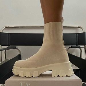 Stiefel 2022 Neue Herbst Winter Paar Socken Schuhe Frauen Dicken sohlen Casual Große Größe Gestrickte Kurze Botas De Mujer y2210