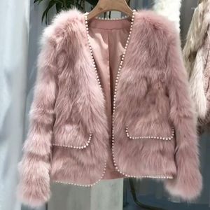 Women's Fur Faux Coat Women Winter Pearl Imitation Hair Short Thick Young Lady Pocket Overcoat Fashion Elegance Luxury Jackets