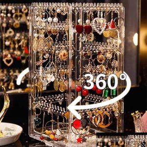 Storage Boxes Bins 236 Holes Rotating Transparent Jewelry Box Earrings Display Stand Organizer Large Capacity Bracelet Necklace St Dhfvs