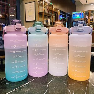 2000 ml Big Capacity Sport Water Bottle 4 Colors Frosted Gradient Straw Type Plastic Tumblers 68oz Outdoor Travel Portable Kettles A0001