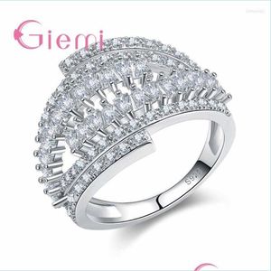 Bröllopsringar bröllopsringar smycken kristall bred 925 sterling sier för kvinnor älskare kubik zirkoniumring kvinnlig förlovningsfest gåvor dhy3p