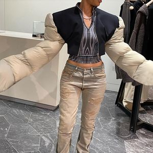 Women's Jackets Autumn winter style down cotton suit slim warmly splicing jacket female Outerwear Coats stand-up collar Donnah Pham June Trendy street Down-Jacket