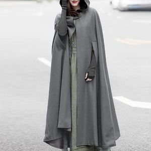 Kvinnors trenchockar 2022 Kvinnors Cardigan Warm Winter Cape Hooded Shawl Coat Plus Size Overrock Poncho Rollspelande mode