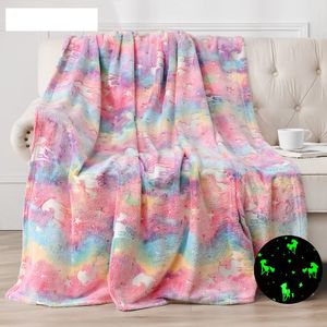 Glow in the Dark Throw Cobertors Luminous Unicorns Bobet para meninas super macio flannelblanket de árvore de Natal WLL1261