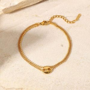 Pulseiras de link 18k ouro banhado aço inoxidável porco nariz de chão de bola de bola de feijão de bola de dupla camada para jóias femininas