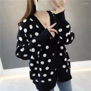 Women's Knits Women's & Tees Knitted Cardigan V Neck Polka Dots Long Sleeves Loose Sweater Wholesale 2022 Autumn Winter Fashion Lady