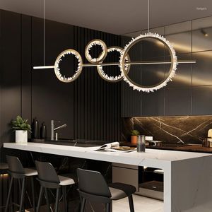 Chandeliers 2022 Post Modern Simple Light Luxury Natural Crystal Black Stainless Steel Restaurant Bar Designer Chandelier