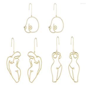 Hoop Earrings Y1UE 3 Pairs Artsy Abstract Lady Breast Statement Kit Hollow Wire Outline Female Body Boob Jewelry