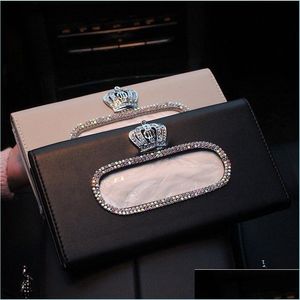 Коробка для ткацений салфетки мода Crown Crystal Car Tissue Box Sun козыревая кожаная сумка Sunvisor Vanging Holder Saitkin для аксессуаров DHCAC