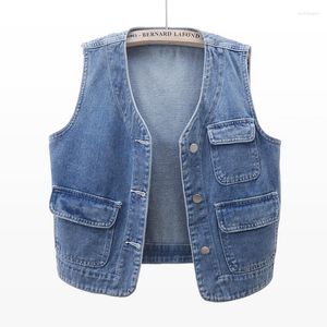 Kvinnorjackor 2022 Spring Autumn Fashion Vintage Denim Vest Women Short Casual Sleeveless Jackor Ladies Tops Wild Jeans Waistcoat G2237