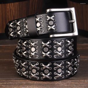 Belts Brand Design Men's Retro Punk Belt Leather Rivet Ladies Pin Fivela 3 Cor opcional