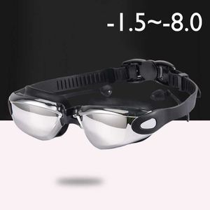 Goggles 남자 Sile 방수 도금 명확한 안티 포그 UV 근시 수영 안경 고글 다이오프터 스포츠 수영 안경 상자 l221028