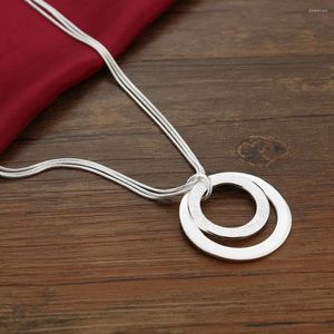 Chains Fine Noble Circle Pendant 925 Stamped Silver Necklaces For Women Classic Fashion Charms Jewelry Party Wedding Christmas Gifts