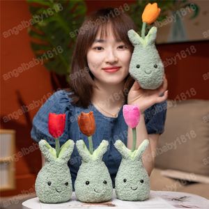 22 cm bonecos fofos tulipes kawaii artificial plantas em vasos de pelúcia brinquedos de pelúcia macios para menina menina de aniversário decoração presentes