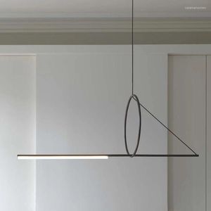 Pendant Lamps Nordic Black LED Lights Modern Wrought Iron Geometric Shape Creative Long Hanging Lamp For Dining Room Indoor Lighting