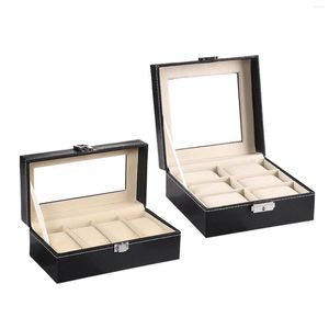 Uhrenboxen PU-Lederbox mit Schlossverschluss Uhren Organizer Glasplatte Vitrine für Geschäftsgeschenk Vatertag Geburtstag Frau Mann