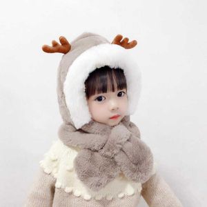 Caps Hats Cute Baby Scarf Winter Deer Soft Plush Warm Ear Cap Kids Boys Girls Beanies Solid Color Earflap Christmas L221028