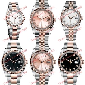 Relógio de alta qualidade 2813 Automatic Mechanics Men's Watch 36mm White Diamond dial 116231 Relógios de aço inoxidável Rose Gold com vidro de safira 116203 Relógio de pulso preto