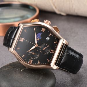Luxury men's leather strap multi-function quartz watch alloy steel shell with calendar function casual wear
