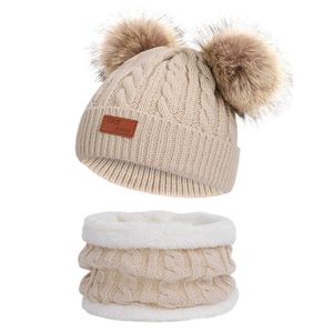 CAPS HATS Nya barn och halsduk Set Autumn Winter Keep Warm Knitted Baby Suit Cotton Girls Neck Children L221028